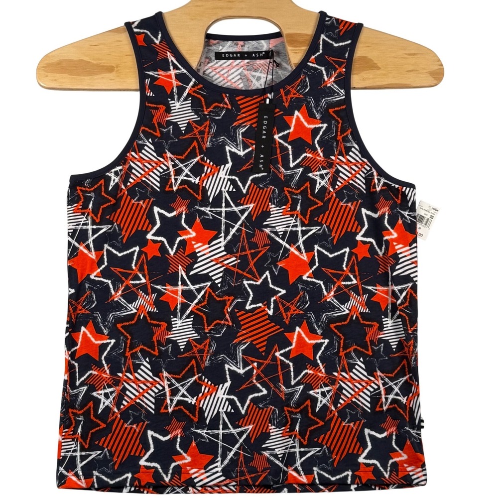 Edgar + Ash Mens M Tank Top Star Print Patriotic Americana Summer Beachwear NWT